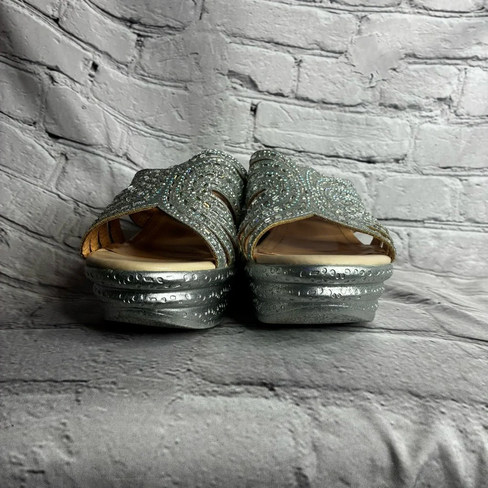 Maximalist Metallic Retro Cyber Disco Glam Chunky Platform Wedge Mule Sandals 39